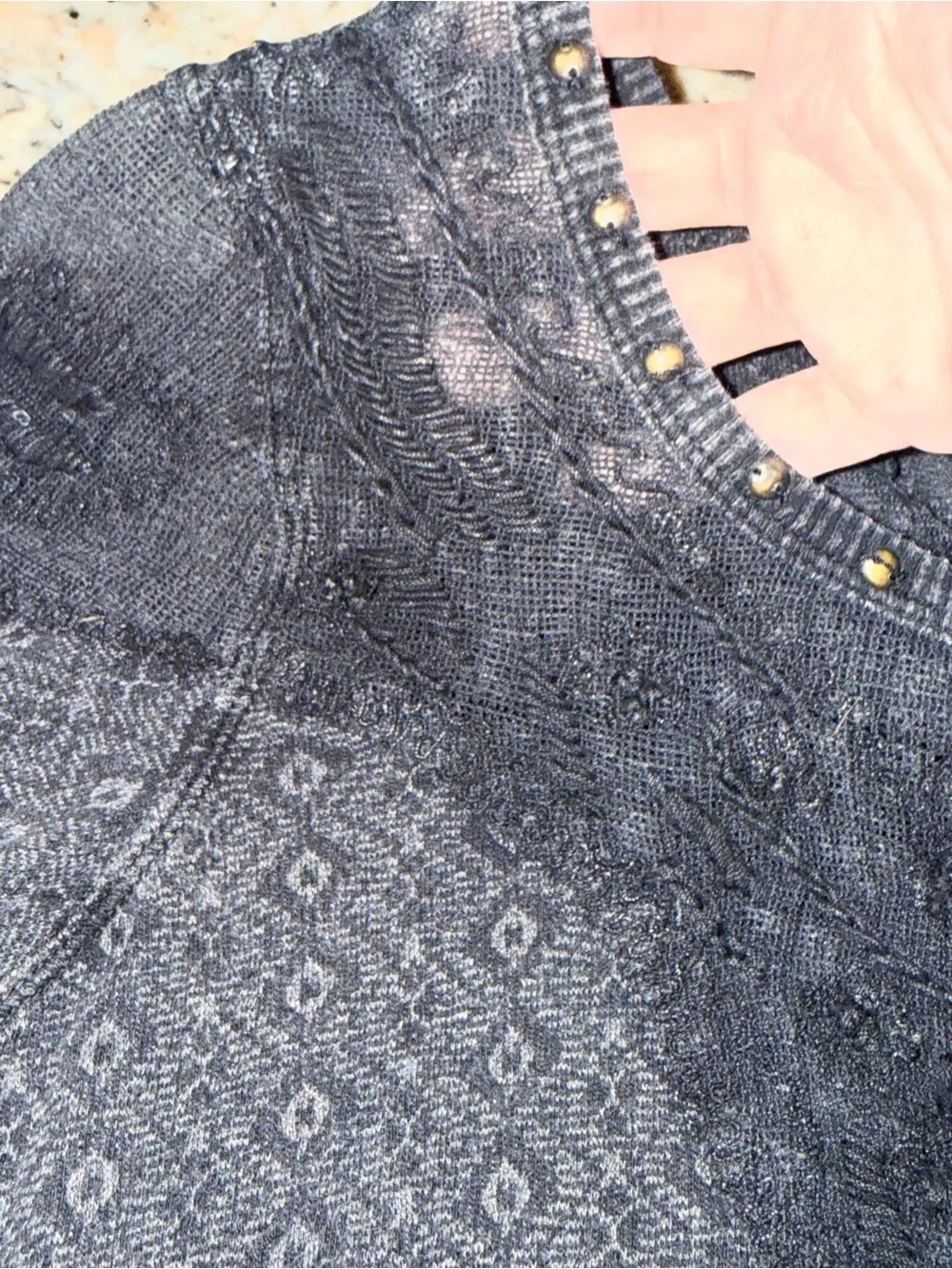 Free People Size Small Black Embellished Top Studded  Boho Lace Long Sleeve